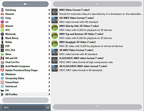 Format de sortie MKV