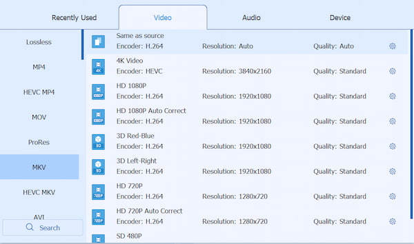 Select output format