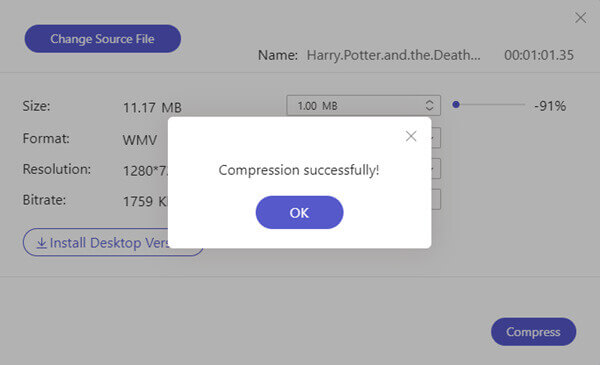 Avis de compression terminée