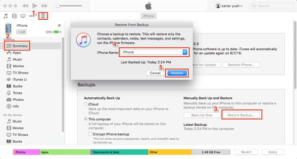 iTunes restaura iPhone do backup