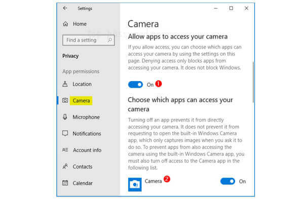 Abilita l'accesso alla fotocamera Windows 10