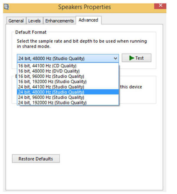 Indstil Bitrate for Speaker