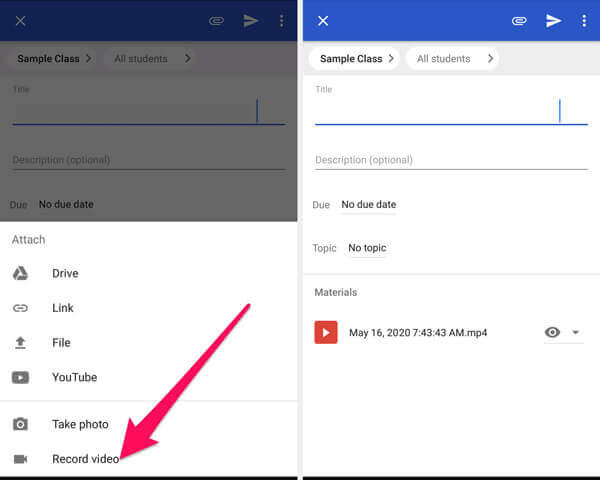 Enregistrer une vidéo dans l'application Google Classroom