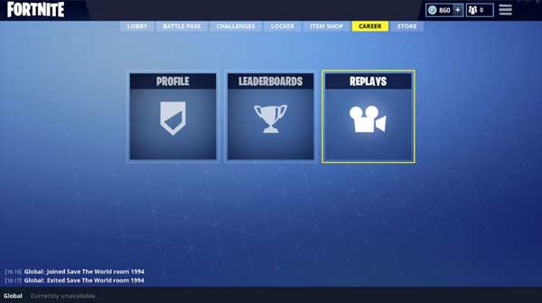 Fortnite Replays interface