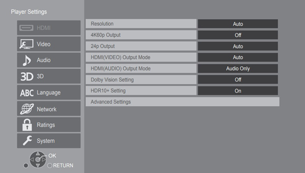 Panasonic settings