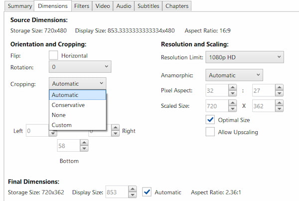 Faça configurações no HandBrake