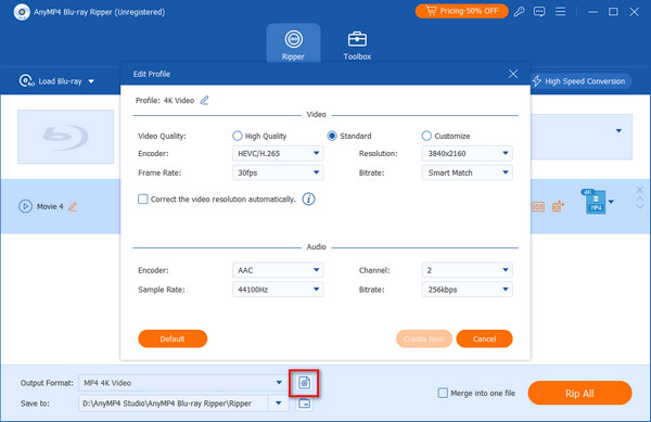 Paramètres du profil Bluray Ripper