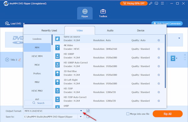 Seleziona il formato di output