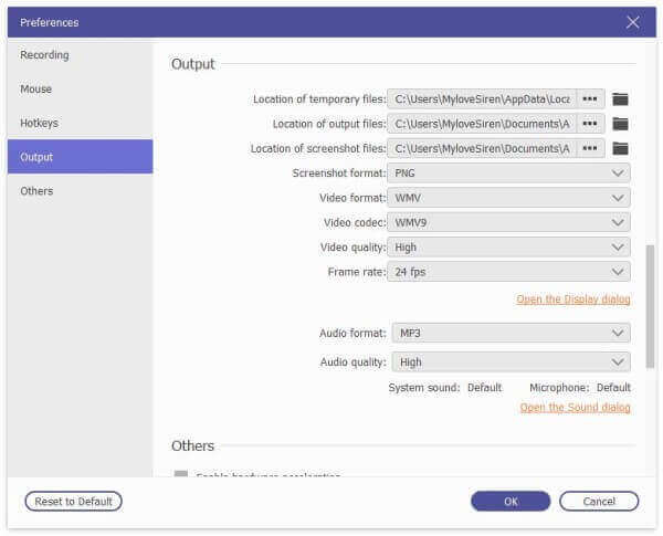 Make recording preferences