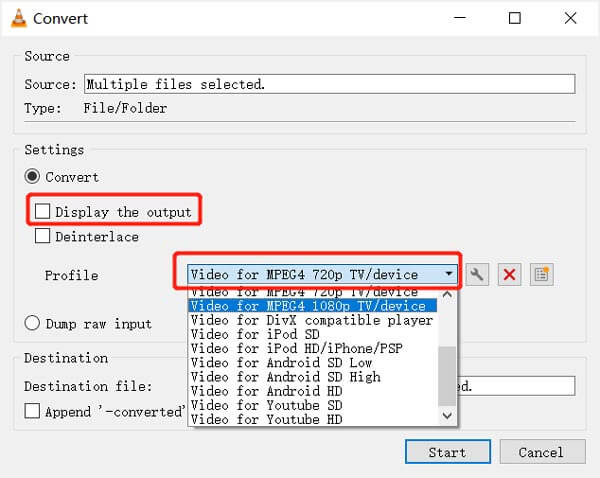 Profil VLC'den Çıkış Formatını Seçin