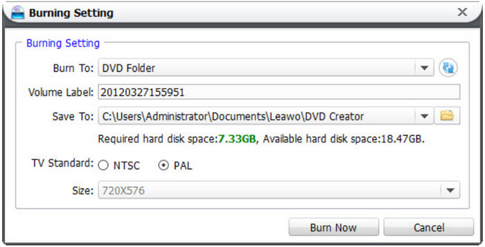 Leawo Dvd Creator konfigurerbare utgangsinnstillinger