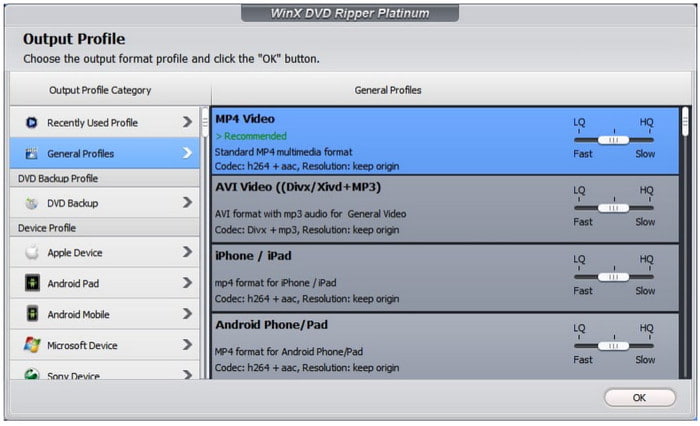 Winx DVD Ripper Broad Output Profile Kategori