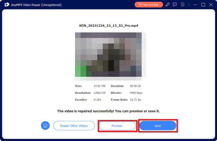 Anymp4 Video Repair Preview Save
