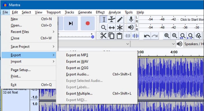 Audacity Exportar tira de audio desde DVD