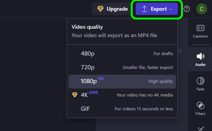 Click Export Clipchamp