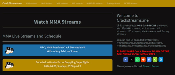 Crack Streams hodinky Ufc