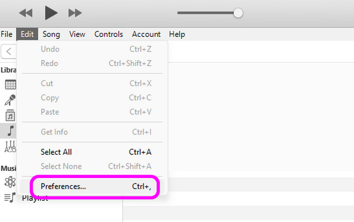 Modifica preferenza iTunes