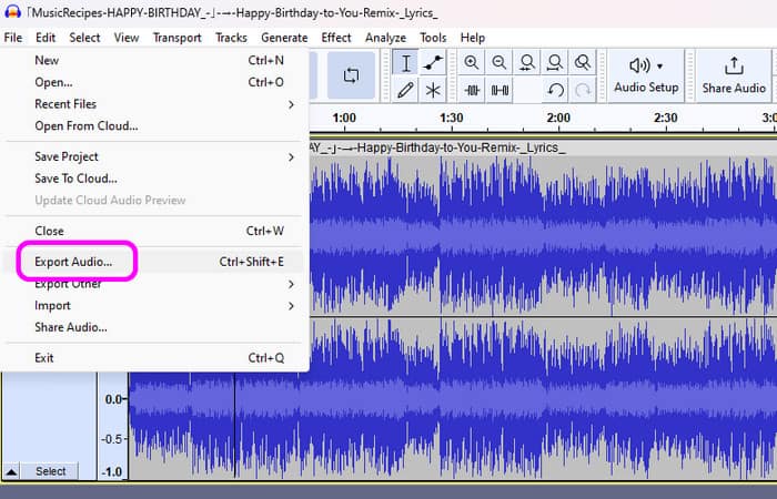 Esporta file Audacity