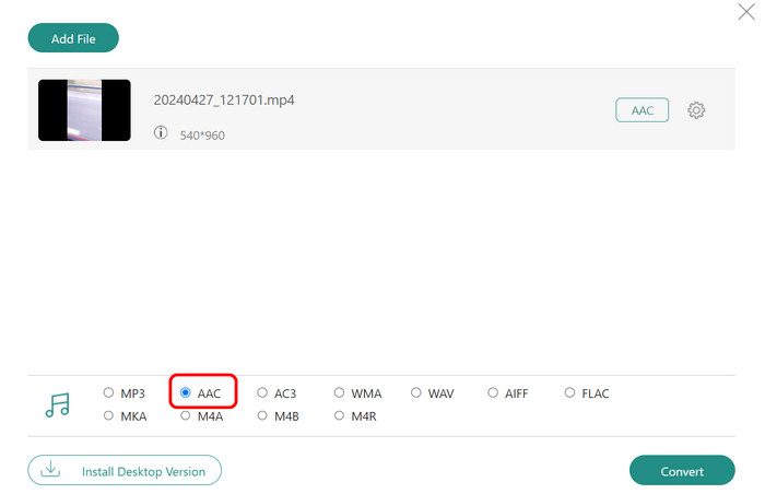 Wählen Sie das AAC-Format