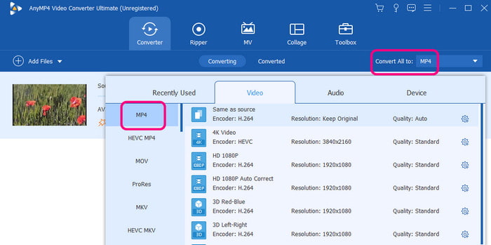 Sélectionnez le format compatible