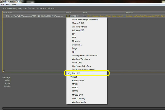 Επιλέξτε Flv Format Adobe