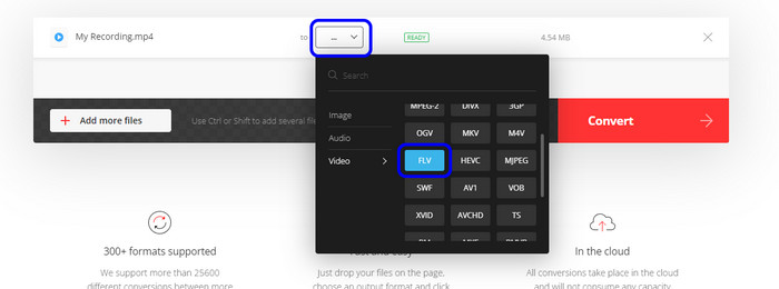 Flv Format Convertio'yu seçin