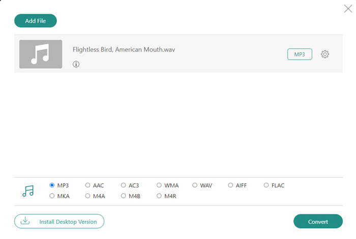 Seleziona Mp3 come output