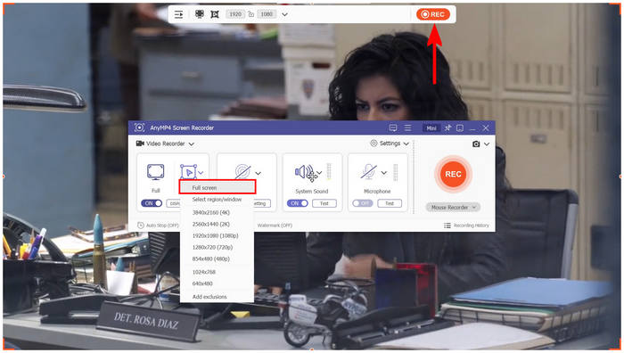 Anymp4 Screen Recorder Full Screen Rec-knapp