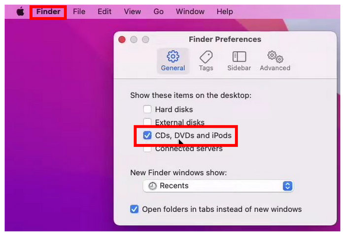 Запись DVD на Mac Настройки Finder