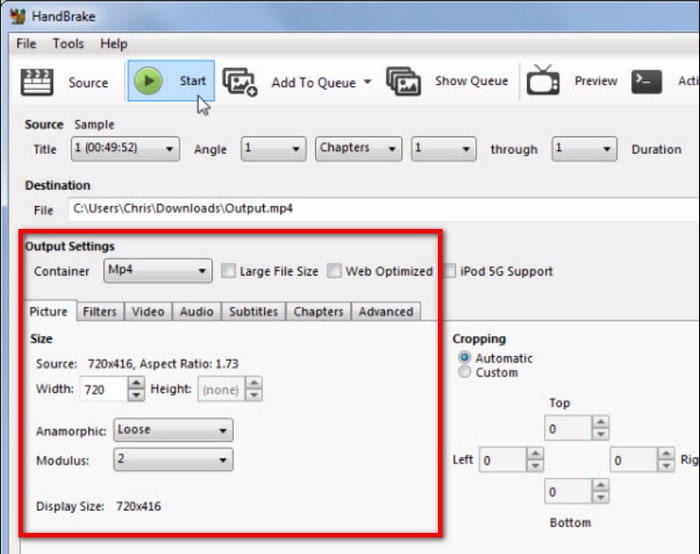 Cargar freno de mano Editar configuración de salida