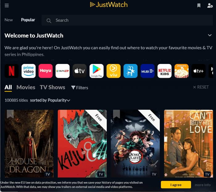 Justwatch-sites zoals Vumoo