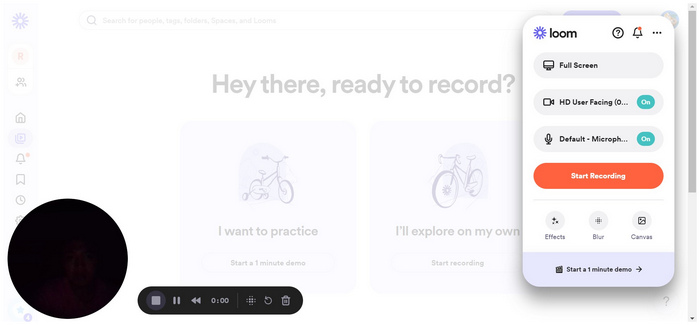 Loom Free Screen Recorder Huvudgränssnitt