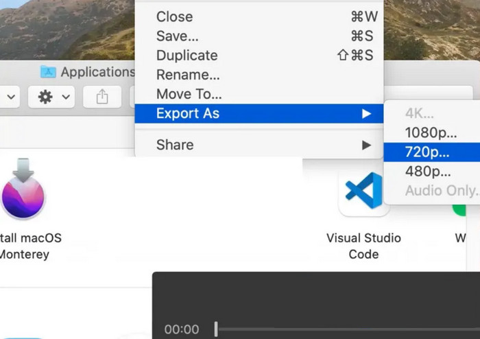 Exportação Quicktime como resolução