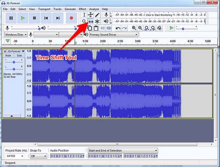 Audacity Time Shift -työkalun vienti