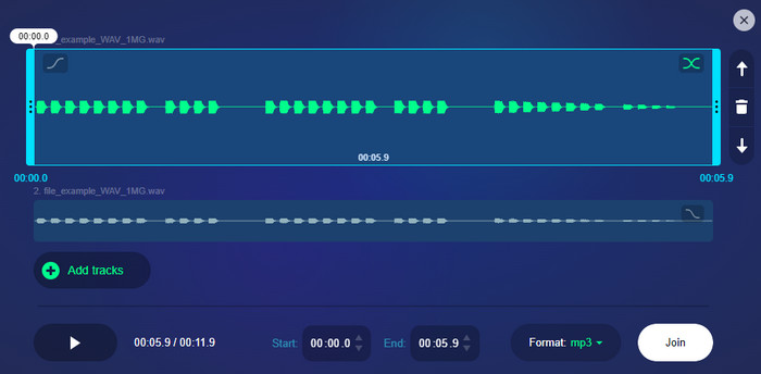 Audio Joiner Trim Effet de fondu enchaîné Joindre