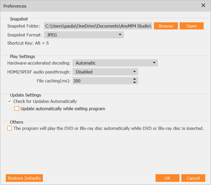 Configuración de preferencias del reproductor de Blu-ray