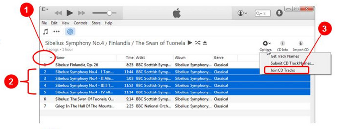 iTunes Options Csatlakozás CD-számokhoz