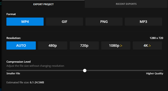 Kapwing-Auflösungsformat – Export