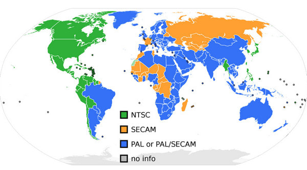 Ntsc vs Pal-lande eller -regioner