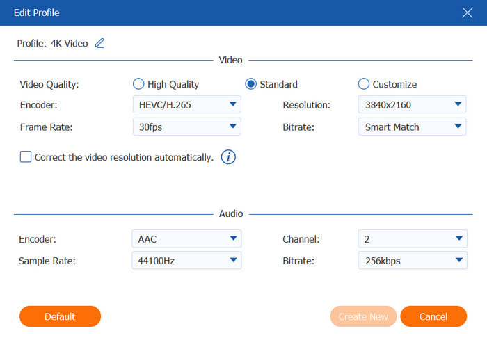 Configuración de salida de perfil personalizado de Video Converter Ultimate