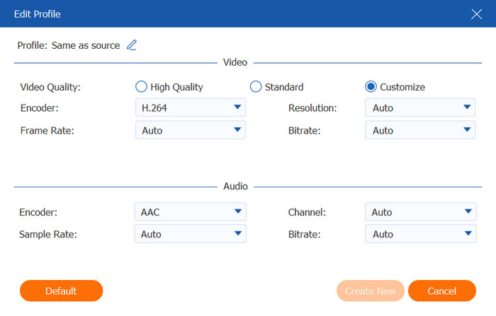 Impostazioni formato Video Converter Ultimate Encoder Bitrate