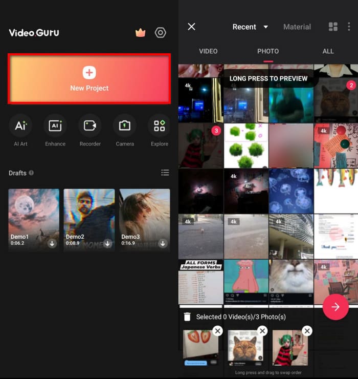 Video Maker Yeni Proje Resim Ekle