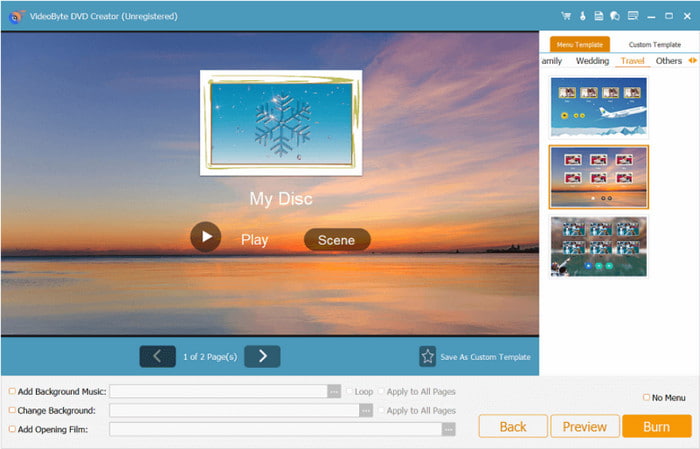 Videobyte Dvd Creator Rediger menuskabelon