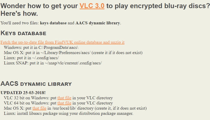 Téléchargement de la base de données de clés VLC Aacs Dynamic Library