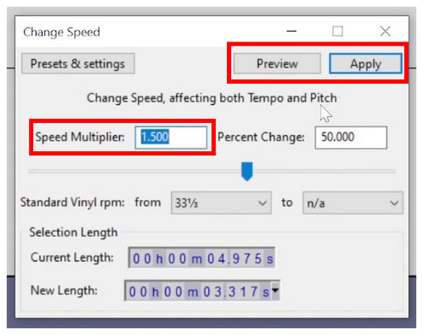 Audacity Speed Multiplier tillämpas