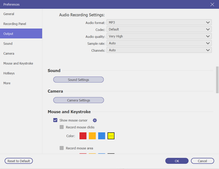 Set up Settings Audio Format