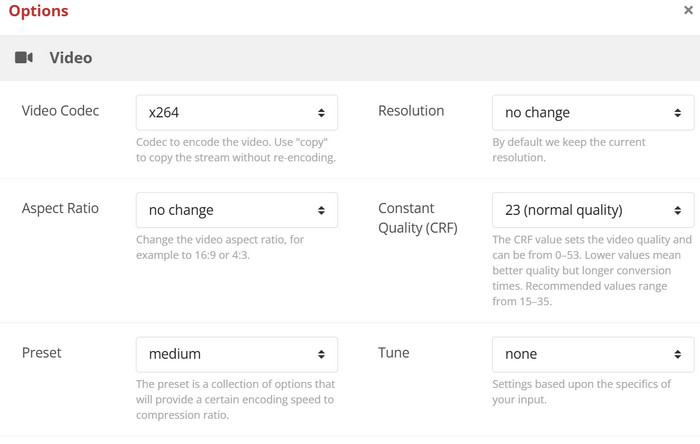 Output Format Advanced Settings